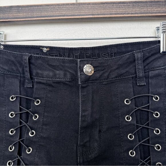 Platinum Plush Womens 7 Rhinestones Lace Up Biker Riding Jeans - Picture 8 of 14